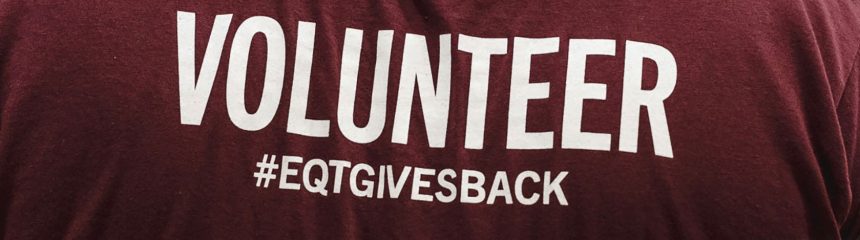 close up view of EQT volunteer t-shirt